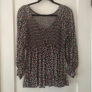 Boutique Smocked Babydoll Top Size M